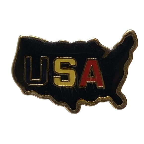 Other - Vintage USA Map Enamel Lapel Pin 1" Gold & Black Letters in Red White & Blue